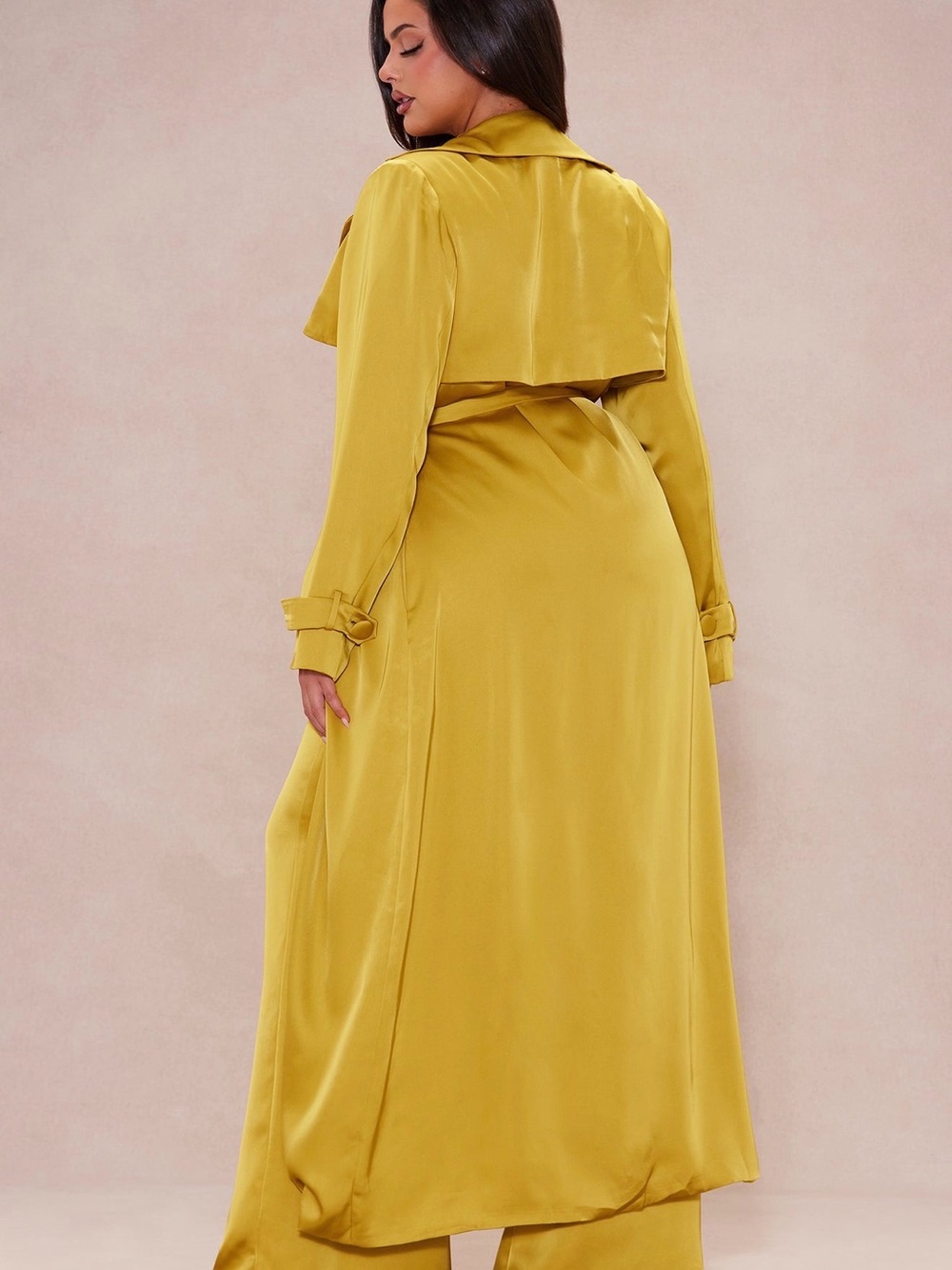 Mustard Yellow Long Trench and pant set as 1X - Women's Elegant Maxi